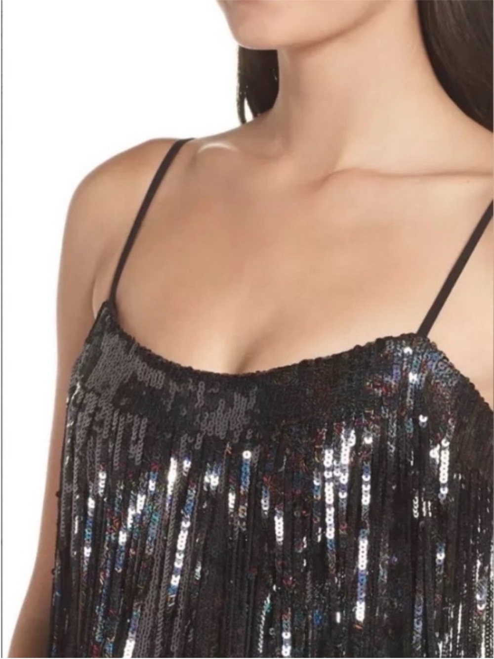 NWT Dress the Population Roxy Sequin Fringe Dress SZ XS Black Sparkle - Picture 2 of 14